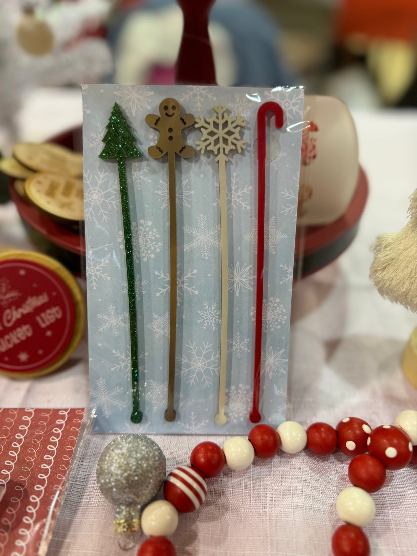 4 set Small Christmas Drink Stirrer